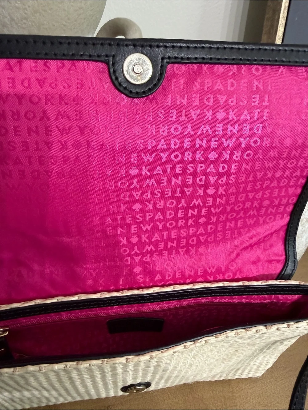 Kate Spade New York Straw & Leather Crossbody Bag